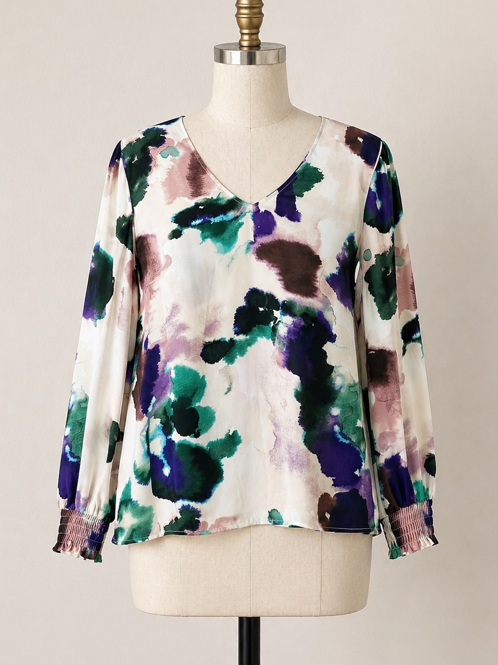 CABI V-neck Popover Blouse #4341 XXL Balloon Sleeve Artsy Career Date Party Work